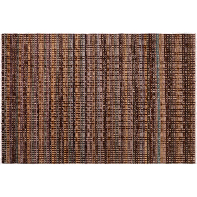 Brown Boho Chic Brown/Gold High Low Wool Rug - 8'10'' X 12'3'' For Sale - Image 8 of 9