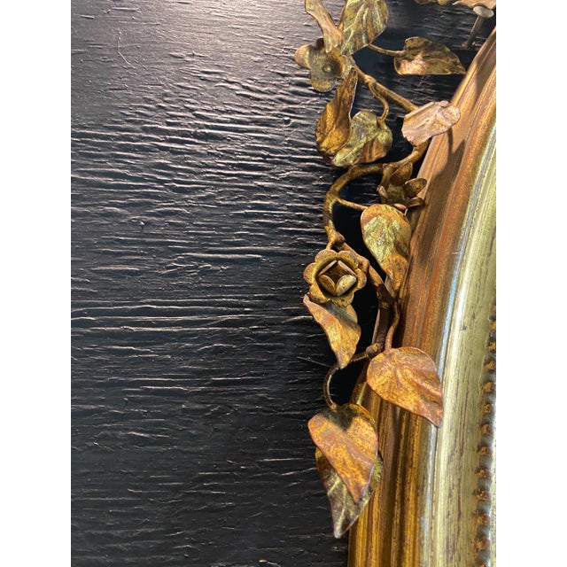 Vintage Italian Wall Mirror With Metal Floral Accents - Early 20th C For Sale - Image 4 of 10