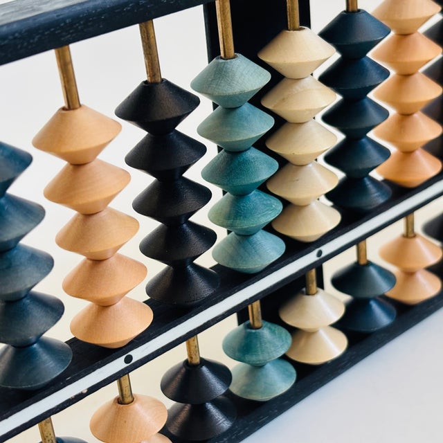 Mid 20th Century Vintage Japanese Wood Abacus - Blue Stained Beads For Sale - Image 5 of 9