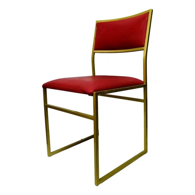 chair original design 70 years, made a frame gilt lacquered metal frame, seat and back covered in vinyl or chintz red /...