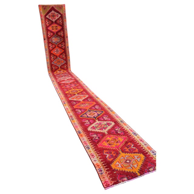 Extremely Long Hand-Knotted Kurdish Runner Rug Turkish Runner. Tribal Hallway Decor - 2′3″ × 18′4″ For Sale - Image 9 of 18