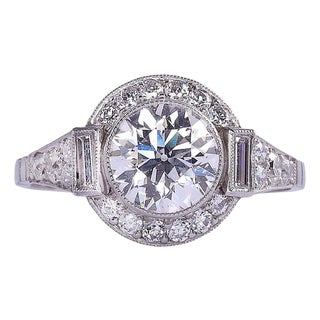 1900-1909 1.33 Carat Center Diamond Platinum Engagement Ring, Size 7.25 For Sale