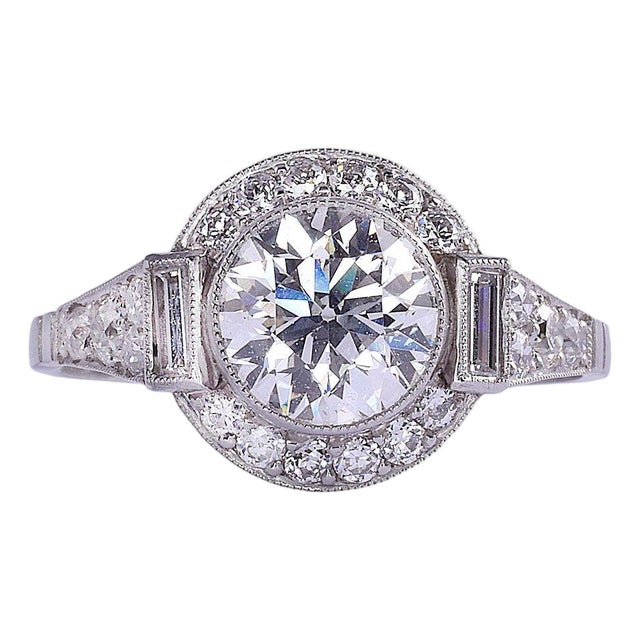 1900-1909 1.33 Carat Center Diamond Platinum Engagement Ring, Size 7.25 For Sale