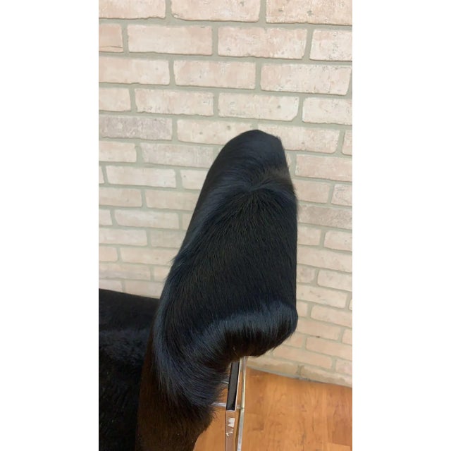 Mid Century Modern Milo Baughman for Thayer Coggin Style High Back Dining Chairs Newly Reupholstered in a Black Cowhide...