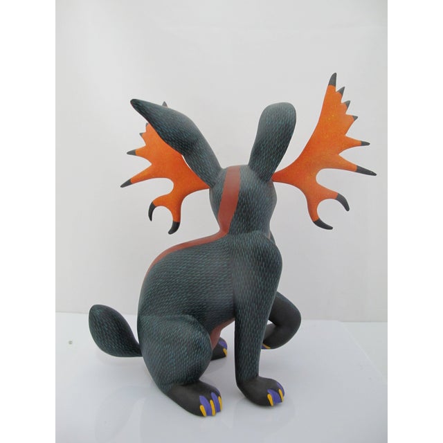 Teal Alebrije Carved Wood Jackalope Rabbit Oaxaca Mexico Folk Art Figurine Sculpture For Sale - Image 8 of 17