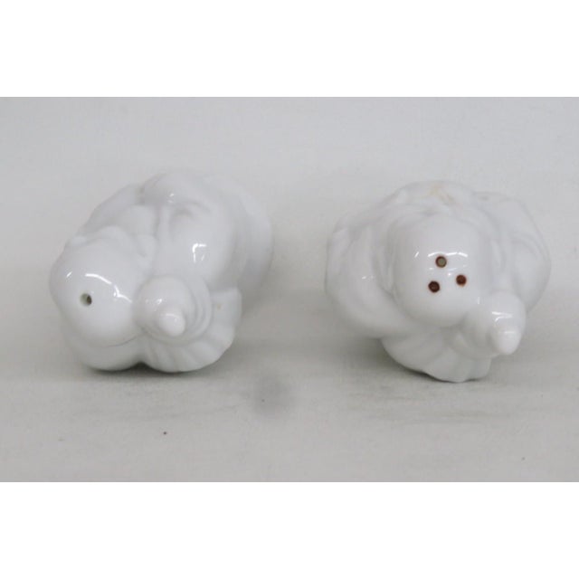 Mid 20th Century Mid 20th Century White Ceramic Salt and Pepper Shakers 2pc Pair Laughing Buddha Figurines For Sale - Image 5 of 10