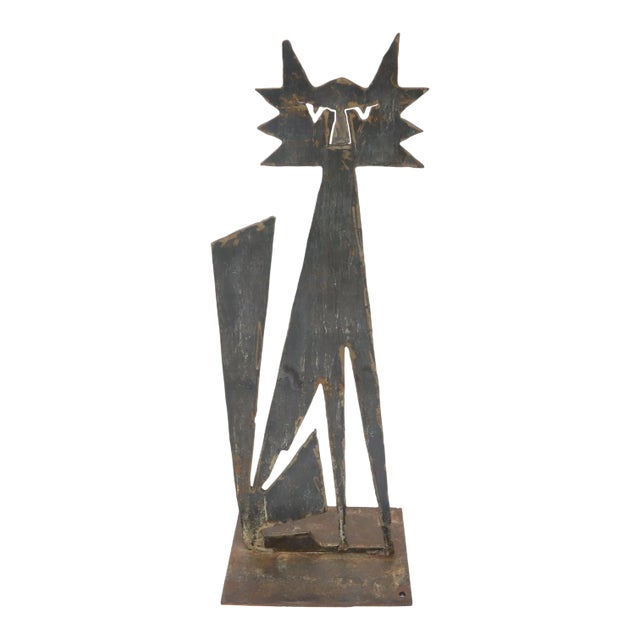 Cut Metal Brutalist Modern Abstract Standing Sculpture of a Cat For Sale