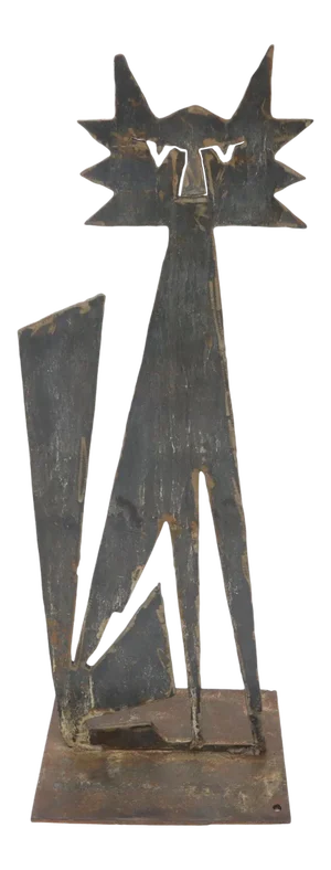 Cut Metal Brutalist Modern Abstract Standing Sculpture of a Cat
