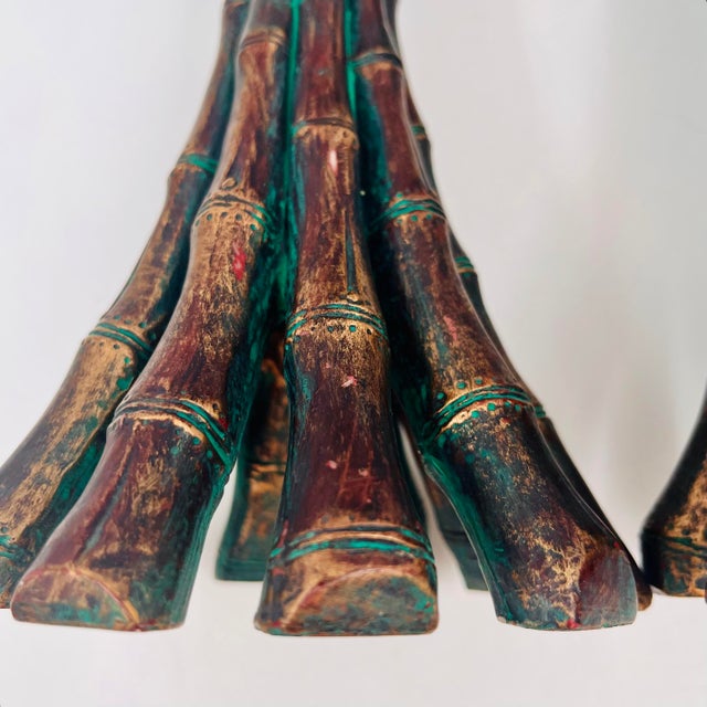 Vintage Faux Bamboo Bronze Metal Pillar Candleholders 12"h - A Pair For Sale - Image 11 of 16