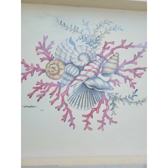 Massive Vintage CoastalSeashell Painted Off White Distressed Tray Top Coffee Table For Sale - Image 12 of 12