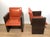 Mid-Century Modern 1970s Mid-Century Modern Armchairs in Orangeish and Brown Leather - a Pair For Sale - Image 3 of 12