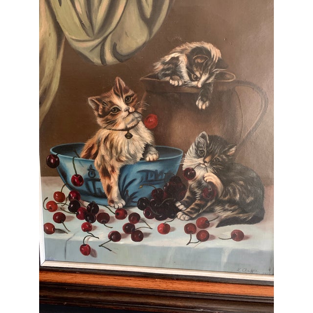 L. Chaffee Original Victorian Era Antique Oil Painting Three Adorable Kittens Cats Playing Dated 1905 For Sale - Image 6 of 12