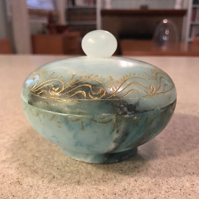 Etched Alabaster Covered Jar | Chairish