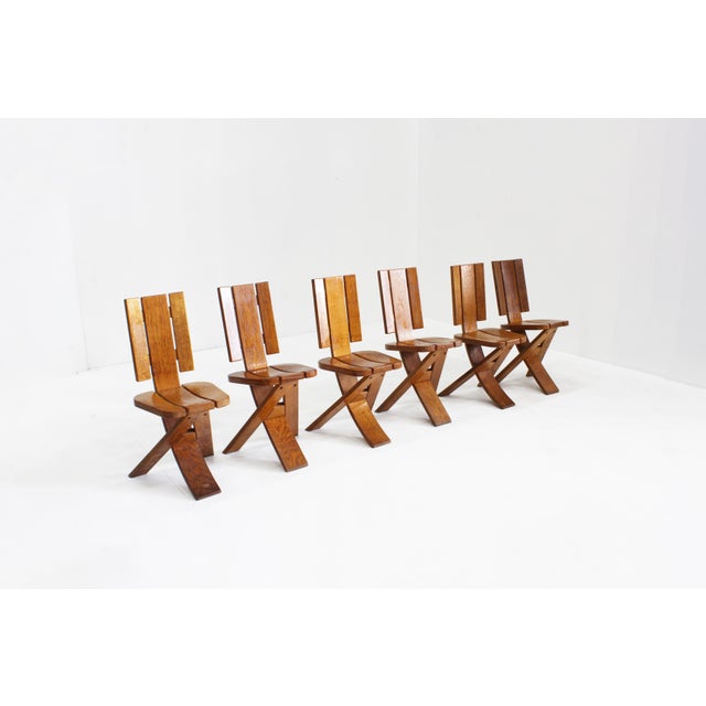 Vintage Brutalist Sculptural Dining Chairs in Oak from Ebénisterie Seltz, France, 1970s, Set of 6 For Sale - Image 11 of 11