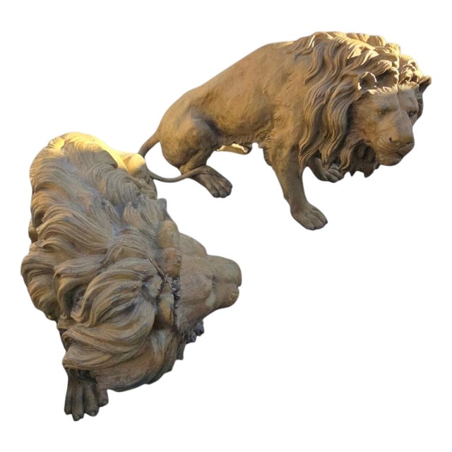 Neapolitan Artist, Large Lions, 1980s, Patinated Bronze, Set of 2 For Sale