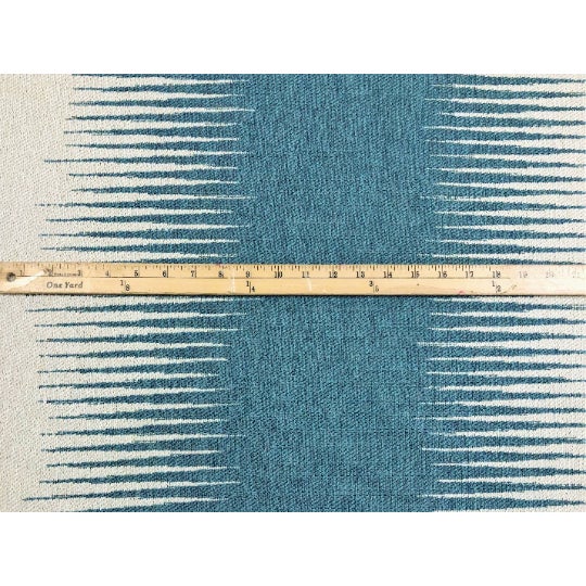 Vern Yip Aqua Water & Stain Resistant Beige French Blue Geometric Woven Ikat Upholstery Fabric For Sale - Image 4 of 4