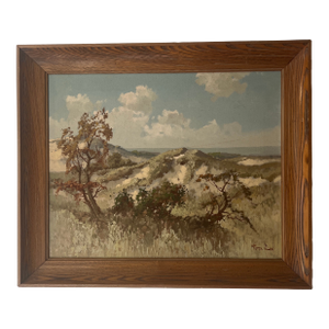 Oil on Canvas European School Titled Sarbov Landscape Framed Signed by Slovakian Artist Peter Tux Made in 1964
