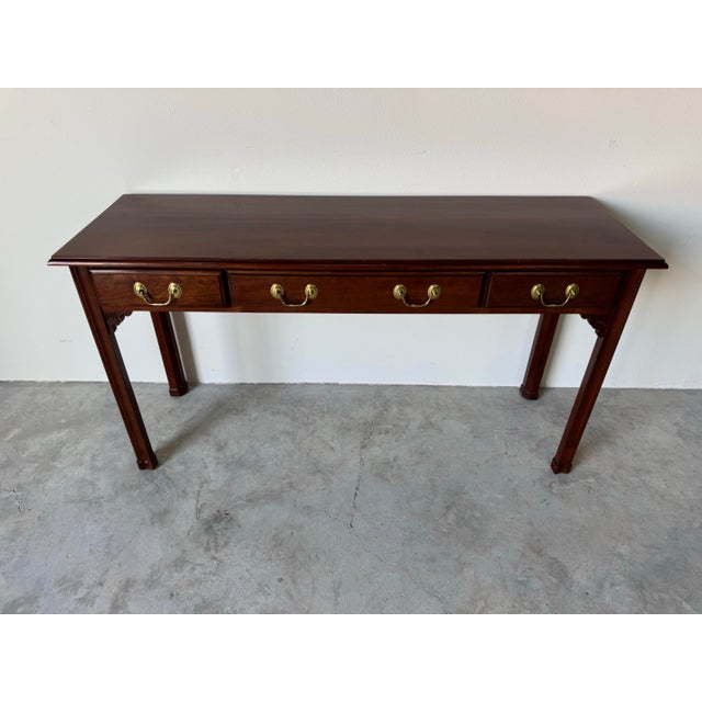 Vintage Harden Chippendale-Style Mahogany Three-Drawer Console Table For Sale In Miami - Image 6 of 12