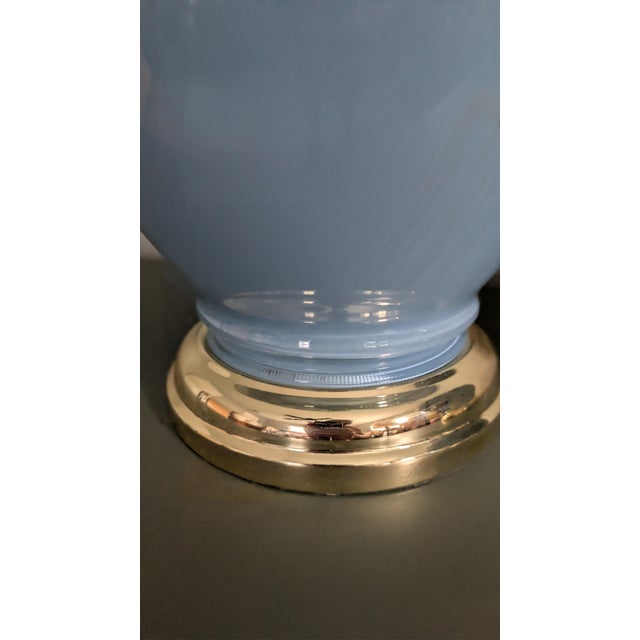 Vintage Powder Blue Ginger Jar Table Lamps, Pair of 2 With Brass-Tone Bases For Sale - Image 10 of 10