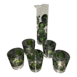 Mid 20th Century Fred Press Lime Slices Cocktail Pitcher and Rocks Glasses Set- 6 Pieces