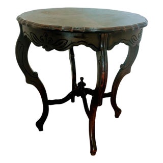 Vintage French Style Carved Marquetry Wood Table For Sale
