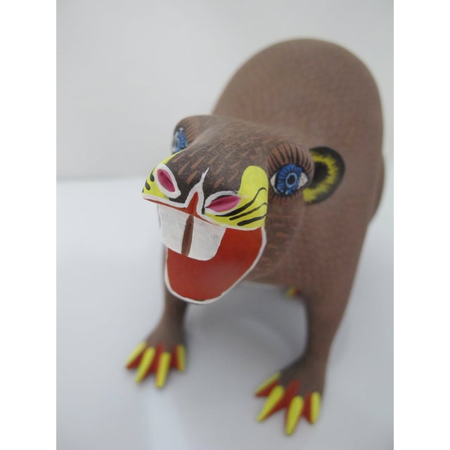 Alebrije Carved Copal Wood Beaver Oaxaca Mexico Folk Art Animal Figurine For Sale - Image 4 of 13