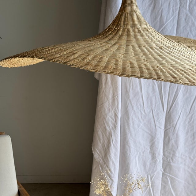 Large Hat-Shaped Rattan Pendant Light, 1980s For Sale - Image 13 of 18