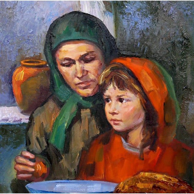 Artist: Sandu Liberman, Romanian/Israeli (1923 - 1977) Title: Mother and Daughter Year: Circa 1970 Medium: Oil on Canvas,...