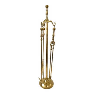 1980s Set of Federal Style Solid Brass Fireplace Piece Tools For Sale