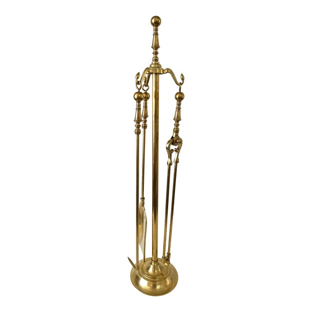 1980s Set of Federal Style Solid Brass Fireplace Piece Tools For Sale