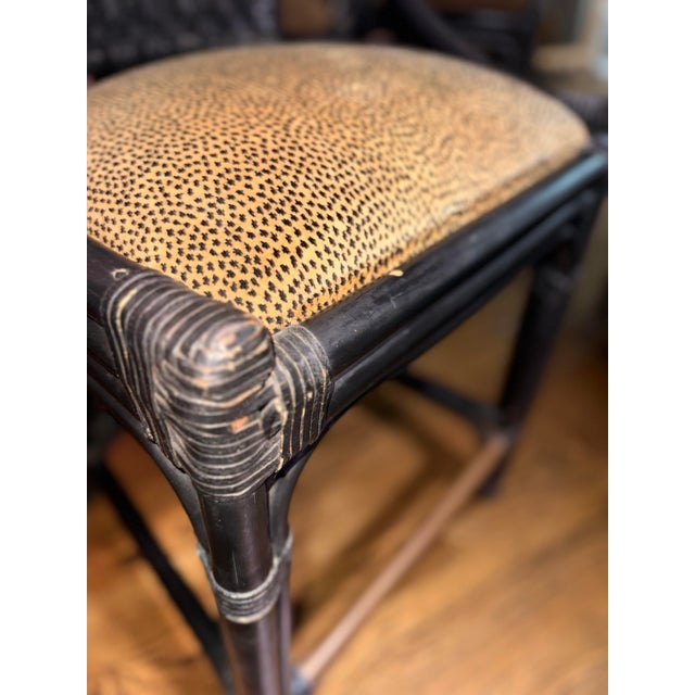 Palecek Designer Black Woven Rattan Cheetah Counter Stool Set For Sale - Image 12 of 12