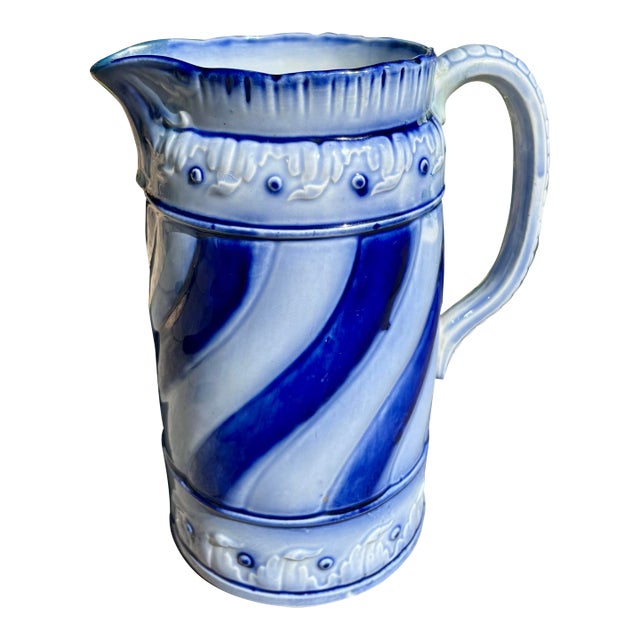 Antique Charles Allerton & Sons (England) Flow Blue Pitcher For Sale