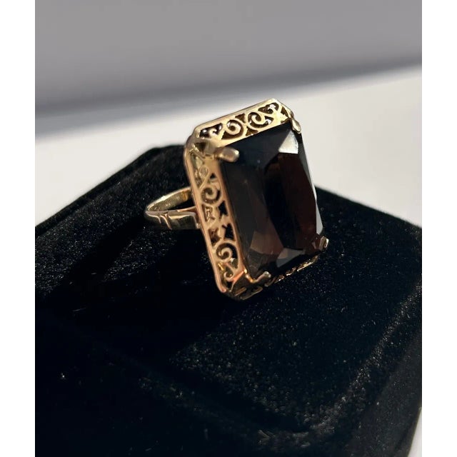 Smoky Topaz 14k Yellow Gold Cocktail Ring Size 6.5 For Sale - Image 4 of 8