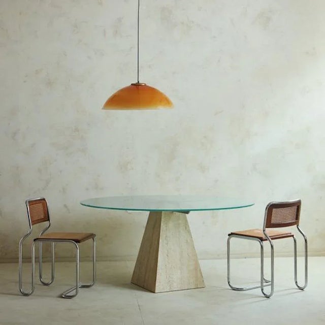 Travertine Dining Table With Frosted Glass Top, Italy 1960s For Sale - Image 4 of 12