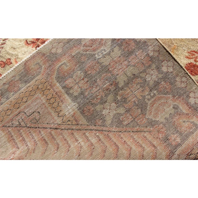 Khotan Antique Rug With Exquisite Tribal Patterns in Gray, Light Blue, Orange For Sale In Atlanta - Image 6 of 7