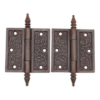 Pair of 4 X 4 In. Antique Cast Iron Victorian Door Hinges For Sale