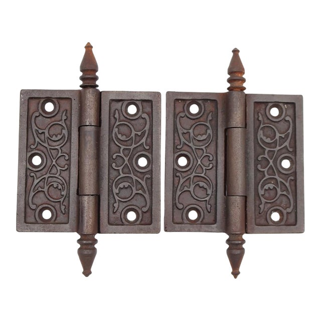 Pair of 4 X 4 In. Antique Cast Iron Victorian Door Hinges For Sale