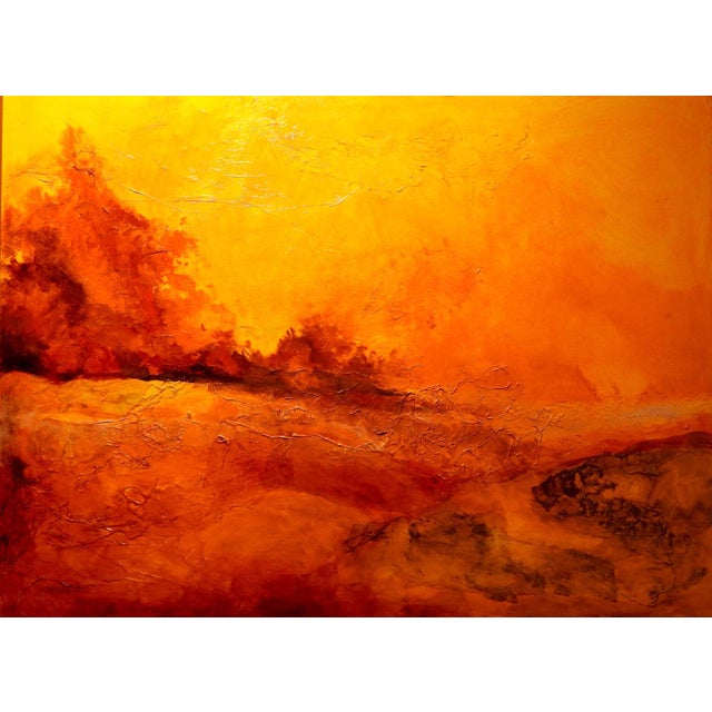 Contemporary Landscape Oil Painting on Canvas, "Deserted Sun" with Grunge Background For Sale - Image 13 of 13