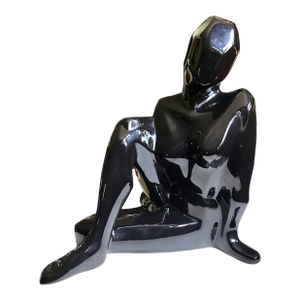 Jaru Vintage 1980s Black Ceramic Nude Female Art Statue / Modernist Cubist Abstract Woman Sculpture