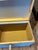 Mid-Century Modern Vintage Blue Painted Wicker Storage Trunk With Pink Roses For Sale - Image 3 of 6