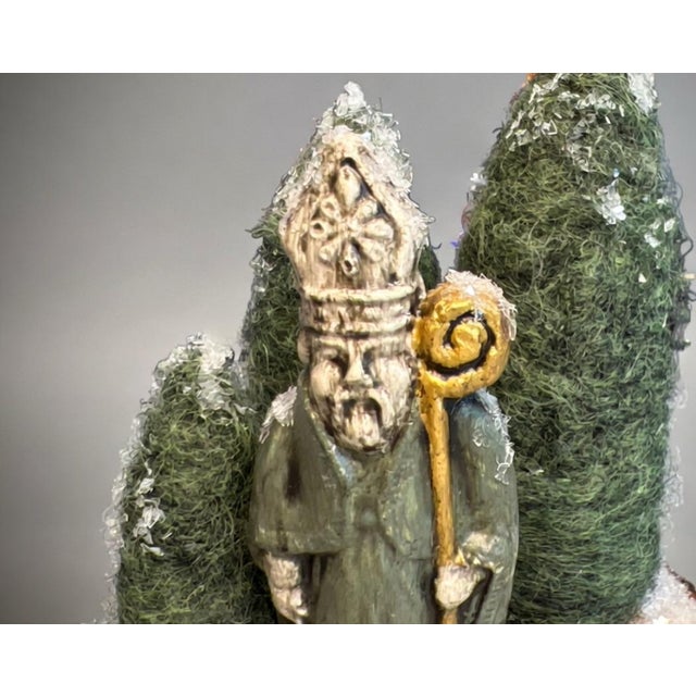 Rustic Handcrafted Old-World St. Nick Chalkware & Needle-Felted Wool Winter Vignette For Sale - Image 3 of 8