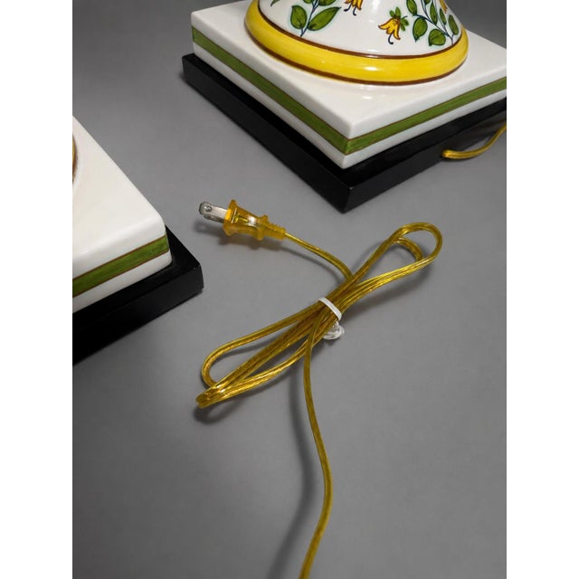 Ceramic Pair of Italian Maiolica Apothecary Jars Converted to Lamps For Sale - Image 7 of 7