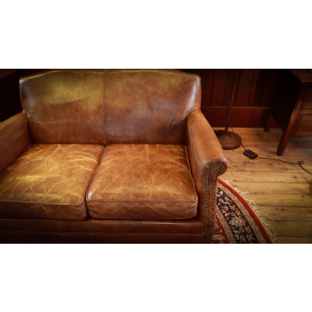 Brown Small Gordon 2 Seater Sofa in Antique Whisky Cigar Leather from Coach House For Sale - Image 8 of 10