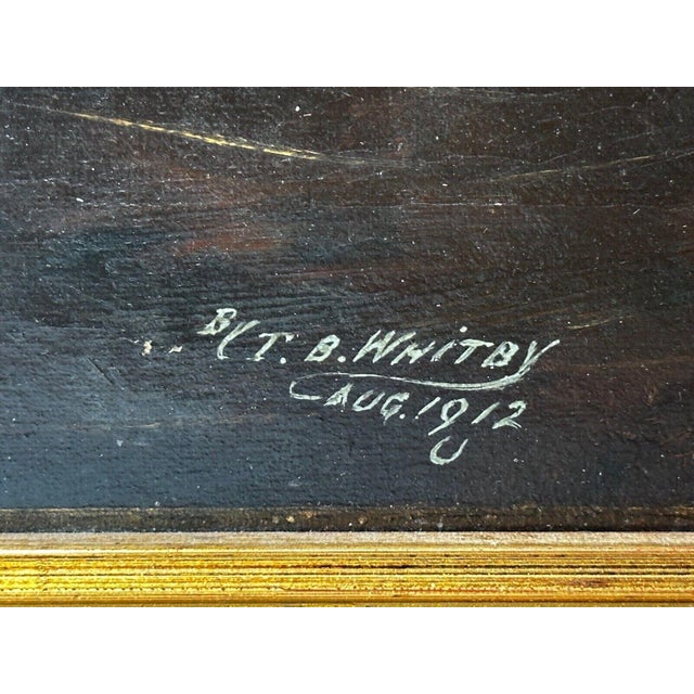 British Antique Oil Painting in the Manner of Sir Alfred Munnings C1912 Equine Portrait the Mint Chestnut Thoroughbred Stallion in Stable For Sale - Image 13 of 18