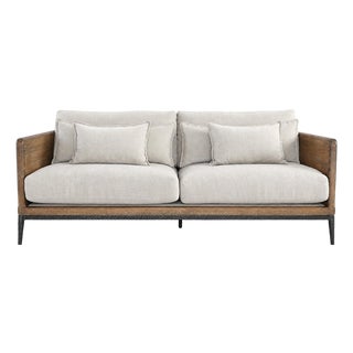 Modern Lodge Wood & Ivory Sofa For Sale