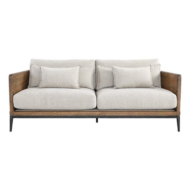Modern Lodge Wood & Ivory Sofa For Sale