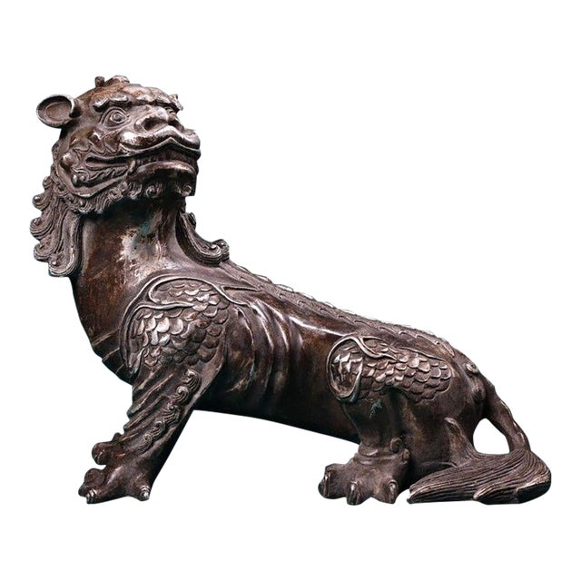 Vintage Silver-Inlaid Bronze Unicorn Figure - Mythical Beast Sculpture For Sale