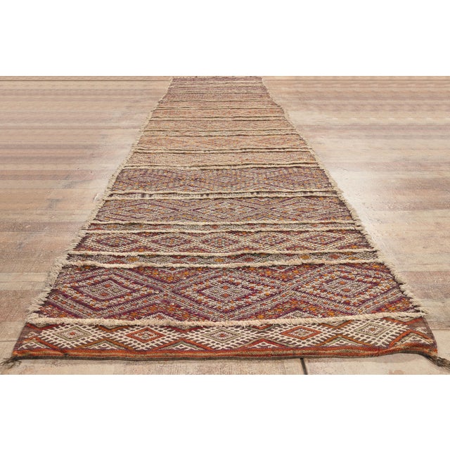 Vintage Zemmour Moroccan Kilim Rug, 03'08 X 17'00 For Sale - Image 9 of 11