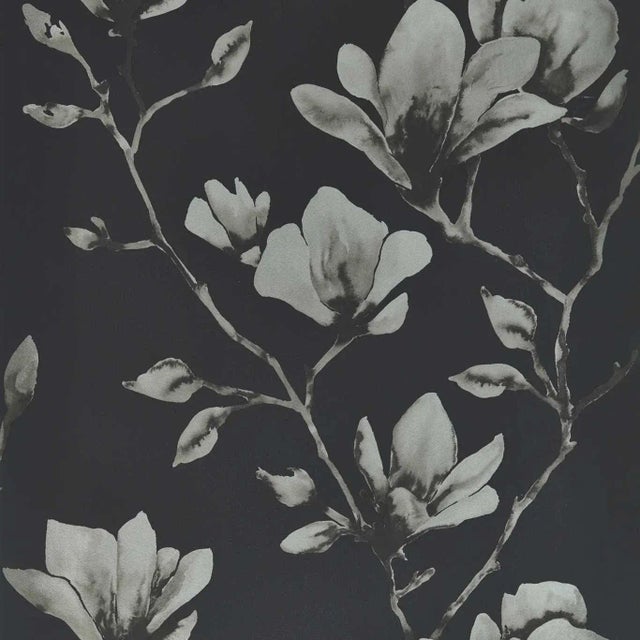 Harlequin Lotus Wallpaper in Onyx/Silver - a Sample For Sale