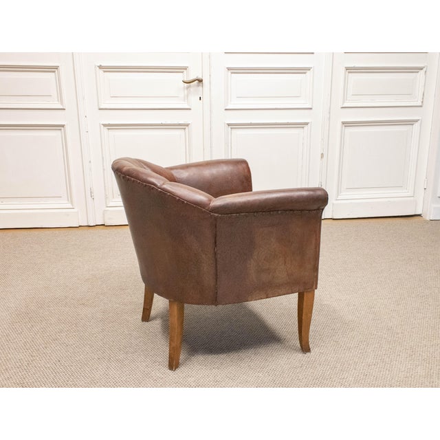 Brown Vintage Swedish Club Chair in Brown Leather, 1940s For Sale - Image 8 of 10